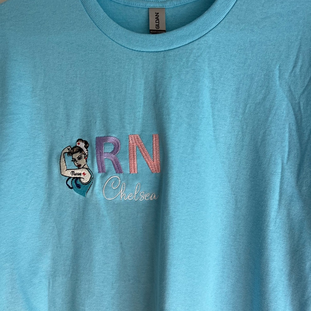Embroidered Nurse Tshirt, can say RN or LPN, your choice of Tshirt color&thread
